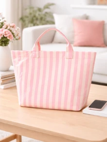 1个女士条纹透明手提包，大容量亮面PVC单肩包，轻便防水沙滩包，夏季旅行购物通勤手提包，休闲时尚手提包，适合日常通勤和旅行 - 彩色 - 查看 8