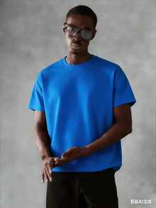 Oversized Boxy Cut Short Sleeve Jersey T Shirt Casual Crop Fit Streetwear Modern Minimalist All Season Essential Top-Comfortable Retro Cotton T-Shirt- - 藍色 - 查看 5