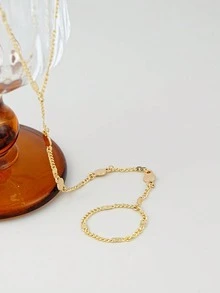 1pc Minimalist Round Disc Linked Finger Chain Bracelet, Gold Color, Suitable For Daily Wear For Women - Yellow Gold - View 2