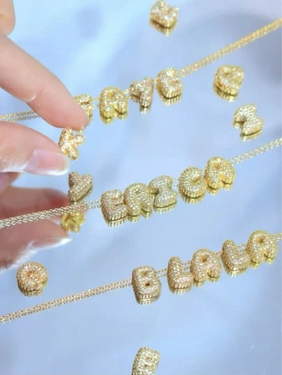 [Burbuja mini dorada con diamantes]~ Collar con alfabeto de 26 letras personalizado. Un regalo brillante y único que les gusta talla grande a las niñas.