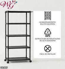 Mueble Multifuncional Cocina Hogar Uso Profesional Almacenamiento 132x48x33 cm Plástico Alta Calidad Diseño Versátil y Moderno - Negro - Ver 2