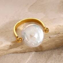 1pc Minimalist Fashion Freshwater Pearl U-Shaped Stainless Steel Hoop Earrings, Suitable For Daily Commute - Ring - View 6