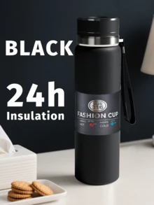 1个1000毫升大容量真空保温不锈钢水瓶，带茶漏和提手，保温/保冷长达48小时，防漏瓶盖，适合户外徒步、露营、旅行、健身、办公、通勤等场合，男女通用，父亲节礼物，黑色 - 彩色 - 查看 13