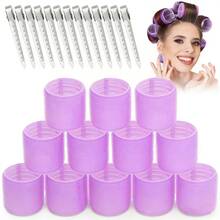 24pcs Set Includes 12 Large Curling Iron Rods And 12 Clips, Suitable For Long And Thick Hair, Bright Pink Color - Multicolor - View 9