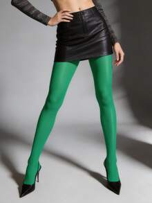 Quần tất nữ màu xanh bóng - Quần legging co giãn bóng bẩy, chất liệu giả da, thích hợp cho hộp đêm, tiệc tùng và thời trang hàng ngày. - màu xanh lá - Xem 2