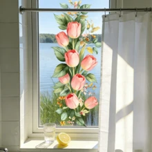 1/2pcs Sunflower & Tulip Floral Static Cling Window Film, Minimalist Fresh Style For Living Room, Bedroom, Bathroom, Double-Sided Removable Glass Decor - Flowers - View 5
