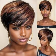 Ombre Synthetic Short Straight Bob Wig With Bangs For Women - Two-Tone - View 1