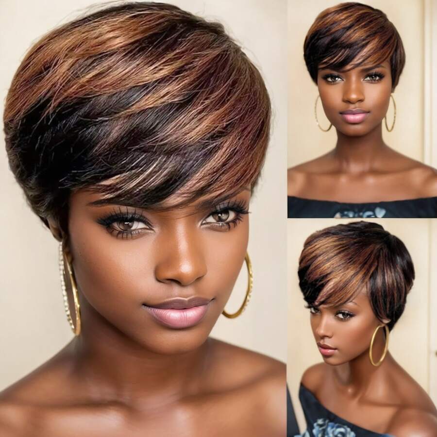 Ombre Synthetic Short Straight Bob Wig With Bangs For Women - Two-Tone - View 1