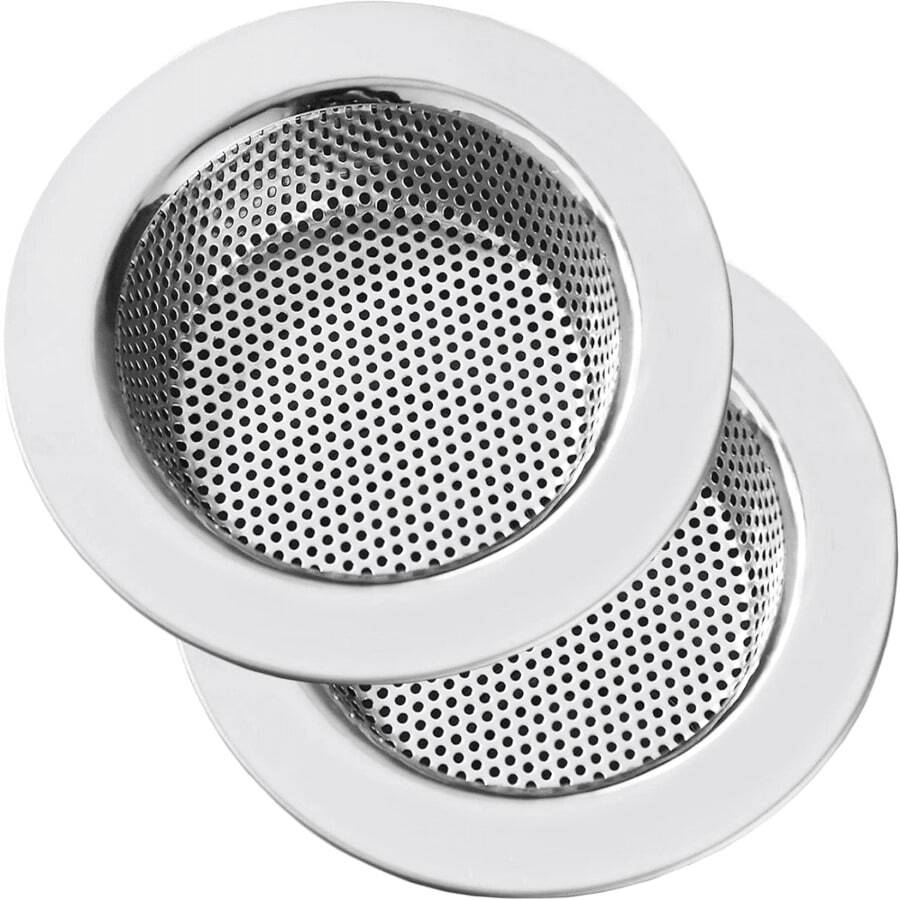 2 piezas Colador de fregadero de cocina de acero inoxidable, colador de drenaje de fregadero de cocina, coladores de fregadero para fregaderos de cocina con aro ancho de 4.5" de diámetro - A - Ver 1
