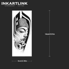 INKARTLINK 2张几何佛像临时纹身贴纸，防水，持久1-2周，男女通用，派对必备 - 黑色 - 查看 4