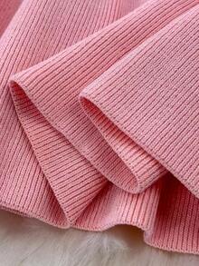 Summer New Women's Dress, Elegant Fitted Waist V-Neck Short Sleeve Knit Dress, V-Neck Slim Fit Sweater Dress, Graceful Goddess Style Bodycon Dress, Mature Commuting Outfit, Party Dress Pink - Pink - View 7