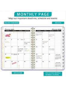 2026-2027学年A5螺旋装订周计划/月计划本，粉色封面，学校/办公室日程本 - 彩色 - 查看 4