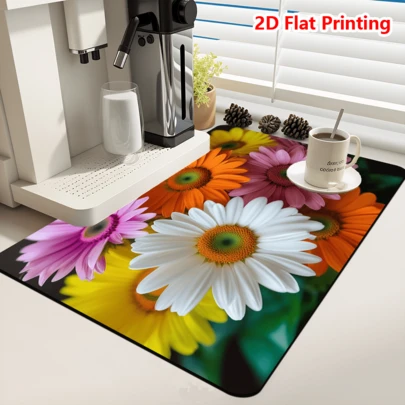 1/10 chiếc Thảm lót bát đĩa in 2D hình hoa cúc nhiều màu sắc, chống trượt, siêu thấm hút, bền bỉ, dùng làm thảm trải bàn bếp, trang trí bàn ngoài trời, đồ dùng nhà bếp gia đình