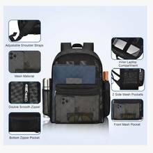 Large-Capacity, Breathable Mesh Backpack, Laptop Bag, And Sports Backpack. Unisex, Suitable For Various Occasions Such As Travel, Outings, Commuting To Work, And Outdoor Activities. Features Adjustable Shoulder Straps. - Black - View 3