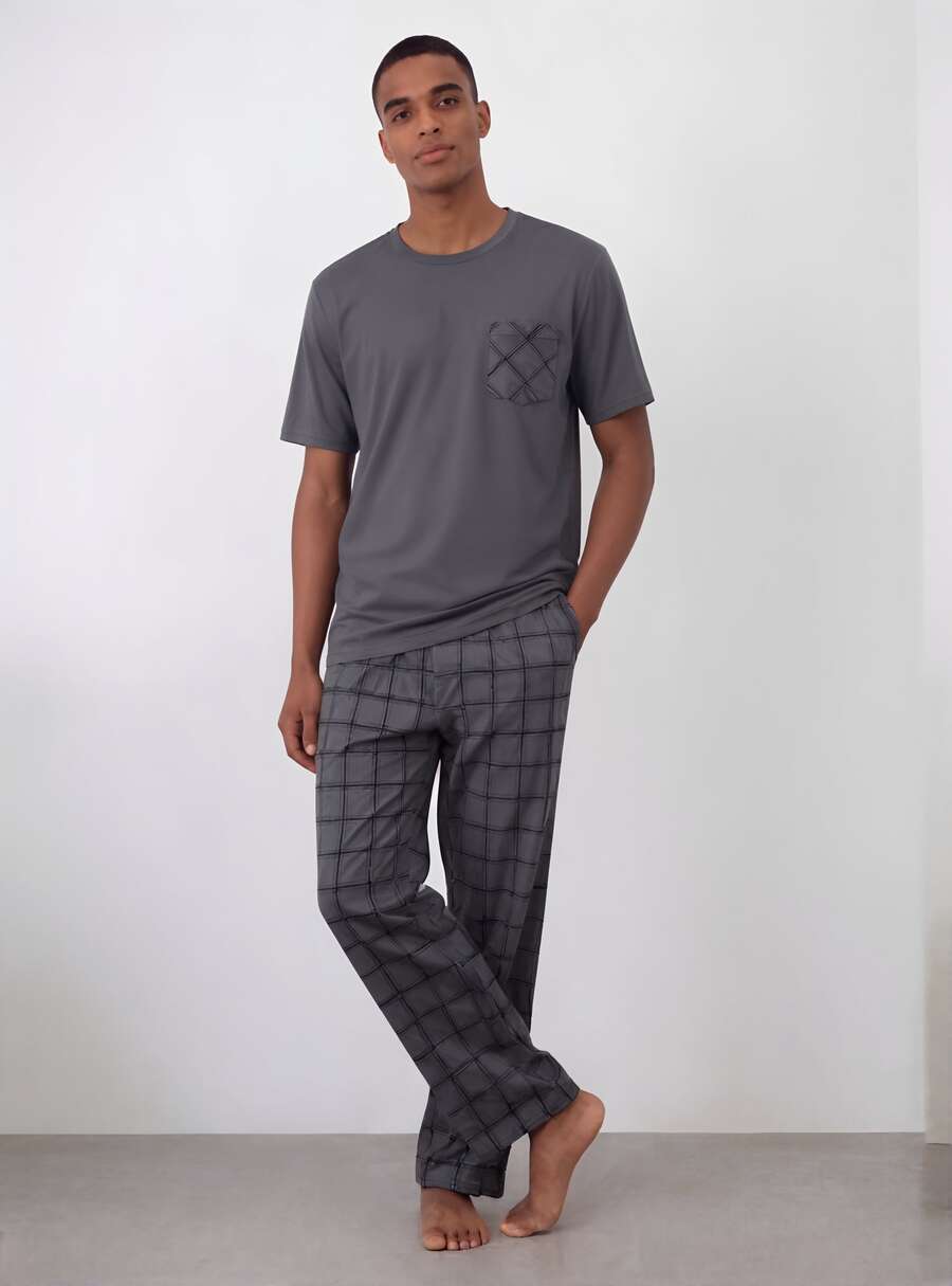 Snug League Bộ đồ ngủ 2 món/bộ tay ngắn và quần dài nhẹ cho nam, đồ ngủ mùa hè - Màu nâu  Mocha - Xem 1