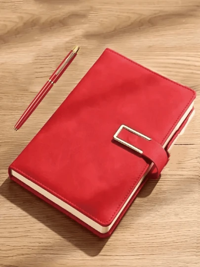 1pc/Set Neutral Pen + A5 Notebook (100 Pages, 200 Sheets With Magnetic Cover), High-Quality Memo Pad, Anti-Aging Cover, Thick Business Meeting Notebook, Comes With Metal Pearl Pen, Ballpoint Pen, Business Office Gift Pen, Rollerball Pen, Ballpoint Pen, Promotional Pen