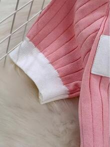Summer New Women's Dress, Elegant Fitted Waist V-Neck Short Sleeve Knit Dress, V-Neck Slim Fit Sweater Dress, Graceful Goddess Style Bodycon Dress, Mature Commuting Outfit, Party Dress Pink - Pink - View 4