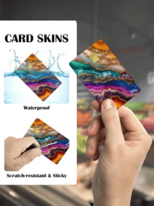 1pc Rainbow Marble Agate Gemstone Pattern Credit Card Sticker, Golden Party Birthday Gift, PVC Material Anti-Fingerprint Durable Scratch-Resistant, Suitable For Men, Women, Couples, Small Chip Card, Bank Card, Credit Card, Transportation Card, Student ID Card DIY - Type a - View 7