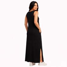 Women's Plus Size Tank Top Dress With Pocket. - 黑色 - 查看 3