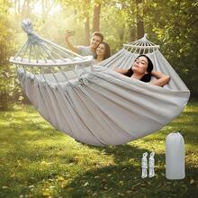 1pc Thick Outdoor Hammock With Wooden Rods - Reinforced Nylon Rope, Suitable For Yard, Garden, Park - Double Person Hanging Chair Swing, Balcony Multifunctional (Frame Not Included) - A - View 1