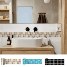 OUTANA 1 Gulungan Wallpaper Dekorasi Border PVC Gaya Mosaik Minimalis Modern Perekat Diri; Tahan Lembap, Tahan Minyak, Stiker Dinding Vinyl yang Dapat Dilepas (Stiker Dekoratif, Bukan Ubin); Dekorasi Lis Dinding; Cocok Untuk Lemari Dapur, Kamar Mandi, Ruang Tamu, Kantor, Gym dan Dekorasi Ruangan; Stiker Lantai Vinyl Tahan Air; Perekat Ubin Dapur - Berbagai gaya - View 3