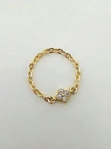 Nhẫn dây hình cỏ bốn lá sang trọng, thiết kế độc đáo, phụ kiện đeo nhiều lớp thanh lịch và đa năng. - Vàng - Xem 5