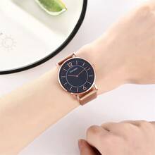 女士极简腕表套装 - 玫瑰金 PU 表带石英表 + 心形手链，奢华礼品套装 - 玫瑰金 - 查看 7