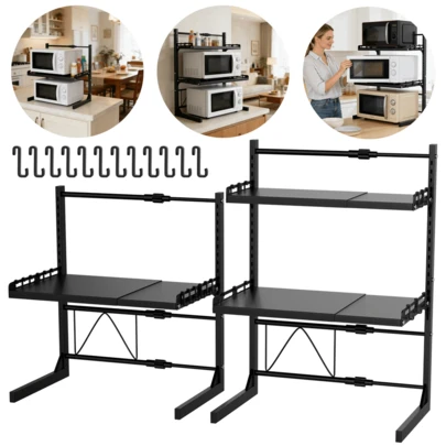 Lislark 2/3-stufige Mikrowellenablage, Küchenarbeitsplatten-Organizer mit Aufbewahrungsregalen, Mikrowellenregal mit robustem Metallrahmen