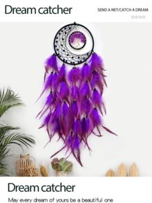 1 pièce Attrape-rêves avec perle de lune et design de l'arbre de vie, décoration murale en plumes faite à la main, ornement de style nordique pour la chambre - Multicolore - Voir 9