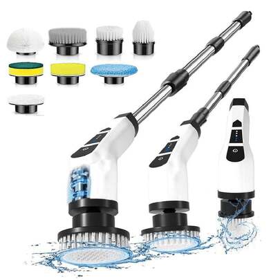 1800mAh可充电无线电动清洁刷，IPX7级防水，浴室及淋浴清洁器，配有8个可替换刷头，适用于浴室、硬木地板、墙壁、厨房、淋浴房、玻璃、汽车等，两档可调速