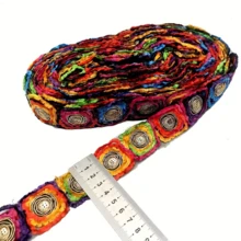 182cm/72in Colorful 3D Floral Sequin Lace Trim, 2 Sizes, Mixed Colors, Vintage With Metal Accents, Suitable For DIY Crafts And Decorations. Can Be Used For Neckline, Sleeve Cuffs, Skirt Hems, Shoes, Pillows, Curtains, Tablecloths, Home Textiles DIY. - Colored Double-sided - View 6