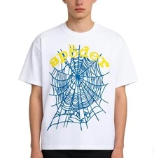 Sp5der Worldwide Web Tee Pink Green Spider Web Print T-Shirt Streetwear Hip Hop Oversized Top - trắng - Xem 1