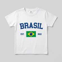 Brazil Kids' T-Shirt For Boys, World Cup 2026, Fan Uniform, Premium High Quality National Team - trắng - Xem 2