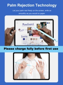 Bút cảm ứng độ nhạy cao, sử dụng pin 90mAh, tương thích với iPad 11/10/9/8/7/6, Air 7/6/5/4/3, Pro 13"/12.9"/11" 2018-2025, Mini 7/6/5, có chức năng phát hiện độ nghiêng và loại bỏ lỗi chạm lòng bàn tay, màu xanh nhạt. - Màu xanh nhạt - Xem 8