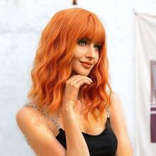 14 Inch Ginger Orange Loose Wave Hair Wigs With Bangs Synthetic Fiber Hair Wigs For Women Girls Elegant Party Cosplay Daily Wigs Music Festival - Coral Orange - View 4
