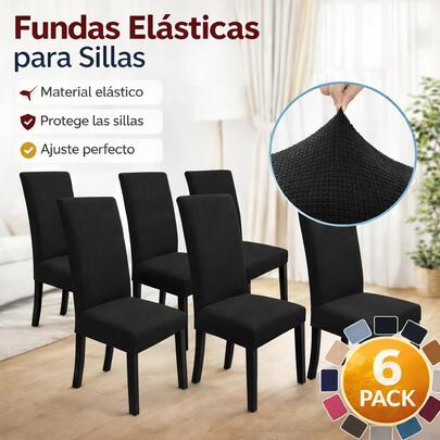 6 Fundas para Sillas de Comedor Impermeables y Elásticas,Protector de Silla Grueso Antiarañazos para Mascotas,Forros Universales para Sala,Cocina y Hotel,Decoración de Hogar Moderna-Negro