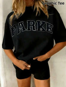2026 Unisex Casual "PARKE" Letter Print Loose Pullover Sweatshirt, Encountering Lazy Fashion.Casual Daily Wear,Winter Clothes For Women,Clothes,Hoodie,Tops,Spring Break,Long Sleeve Tops Women - màu đen - Xem 2
