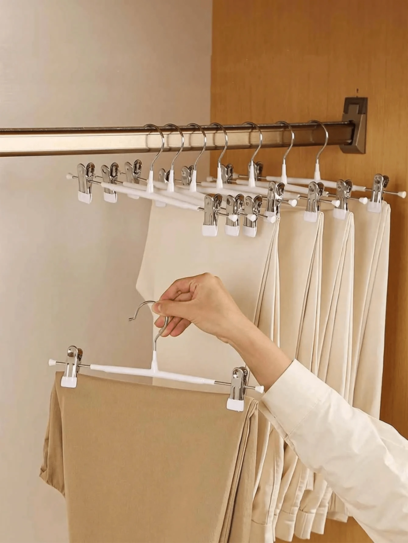 10pcs Stainless Steel Thick Adjustable Pants Hangers - Multi-Functional Non-Slip Wardrobe Organizer Hooks Suitable For Jeans, Dresses And Suits (Commercial Grade Hanger With Clips)