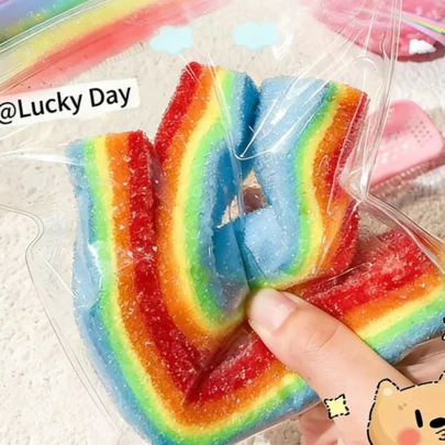 Soft Candy Filled Fruit Gummy, Creative Rainbow Gummy, Sour Sand Squeeze Toy, Stress Relief Toy