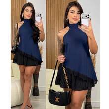 Asymmetrical Lace Blouse - 2026  - Blogger Fashion - Crepe Silk Fabric - Navy Blue - View 1