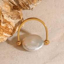 1pc Minimalist Fashion Freshwater Pearl U-Shaped Stainless Steel Hoop Earrings, Suitable For Daily Commute - Ring - View 7