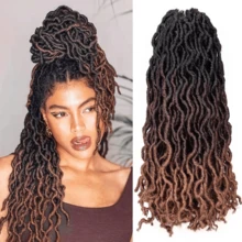18 Inch Goddess Faux Locs Crochet Hair 1/4 Packs Soft Locs Wavy Crochet Braids Dreadlocks 3Tone Curly Wavy Twist Braiding Hair Extensions African Roots Braid,24strands/Pack - Multicolor - View 4