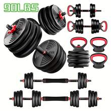 90/70/30/20lbs Adjustable Dumbbells Set With Connector, 3 In 1 Multifunctional Free Weight Convertible To Barbell Kettlebells Push Up Stand, Home Gym Strength Training Equipment For Men Women Full Body Fitness Exercise Workout - 90LB Fitness Barbell - View 6