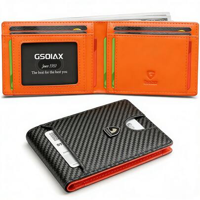 GSOIAX Men's Carbon Fiber Bifold Wallet, RFID Blocking Leather Card Holder Wallet, Multi Card Slot Slim Wallet With ID Window, Fashion Casual Short Wallet For Cash Cards, Durable Mens Wallet For Daily Use, Gift For Men