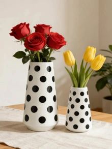1pc New Black Polka Dot Ceramic Vase, New Chinese Style Decor, Living Room Flower Vase, Foyer Decoration, Retro Peony Vase, Oriental Black And White Porcelain Aesthetics Home Decor Glass Vase - Dots - View 10