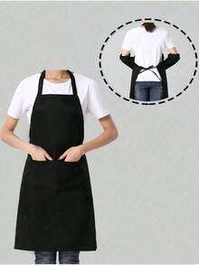 1/3/5/10 pièces Tablier en polyester pour femmes, minimaliste noir avec poche, taille épaisse, uniforme de mode pour les travaux ménagers/la cuisine, fournitures de cuisine - Multicolore - Voir 5