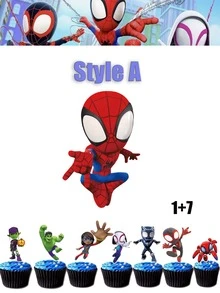 Bộ 13 món phụ kiện trang trí bánh kem hình Người Nhện Marvel, dùng cho tiệc sinh nhật, biển hiệu trang trí bánh sinh nhật cho bàn tráng miệng, phụ kiện chụp ảnh kỷ niệm khi làm bánh. - Hình trang trí bánh hình con nhện - Xem 3