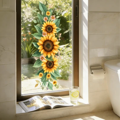 Bộ 1/2 miếng dán cửa sổ hình hoa hướng dương và hoa tulip rực rỡ được làm từ chất liệu PVC hút tĩnh điện có thể tái sử dụng, thích hợp cho phòng học, phòng khách, trưng bày cửa sổ cửa hàng hoa và làm quà tặng theo mùa.
