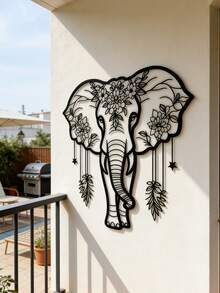 1pc Đồ trang trí nghệ thuật treo tường hình voi sắt, Thiết kế hoa Boho, Đồ trang trí treo tường phòng khách, Quà tặng sáng tạo cho gia đình, Đồ trang trí nhà cửa, Đồ trang trí phòng, Đồ trang trí tường - màu đen - Xem 5