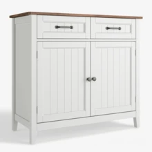 Modern Farmhouse Kitchen Sideboard With Worktop 2 Drawers Double Door Storage Cabinet For Dining Room Hallway - Brown - View 1